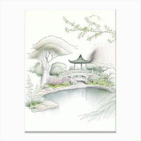 Japanese Friendship Garden, Usa Vintage Pencil Drawing Canvas Print