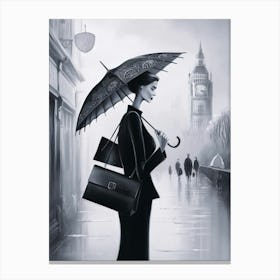 London Woman With Umbrella Canvas Print