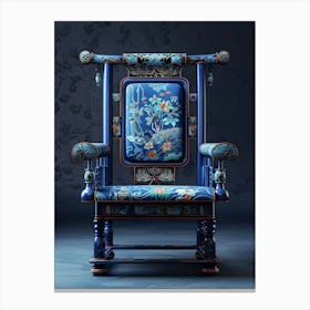 Chinese Ancient High Back Chairs Made Of Cobalt Blue And Pale Green Transparent Fabric, Ming Dynasty, In The Style Of Silk Material, Octane Render, Animal Fur, Mink Hat Texture, Luster, Animated Gifs, Manapunk, Streaked, Wavy 1 Canvas Print