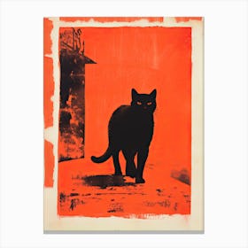 Black Cat, Woodblock Animal  Drawing 7 Canvas Print