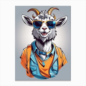 Cute Goat Wearing Jacket And Glasses Canvas Print