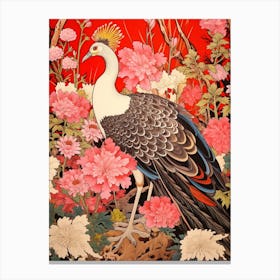 Aster And Bird Vintage Japanese Botanical Canvas Print