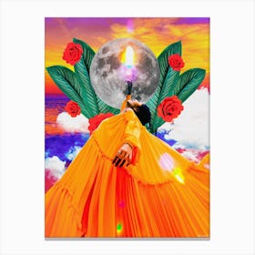 Sunset Moon Paradise Collage Orange Canvas Print