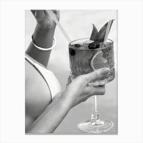 Woman Drinking Cocktail Bar Cart Canvas Print