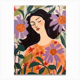 Woman With Autumnal Flowers Passionflower 1 Canvas Print