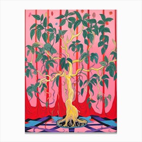 Pink And Red Plant Illustration Rubber Tree 3 Canvas Print
