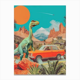 Dinosaur & A Retro Car Collage 2 Canvas Print