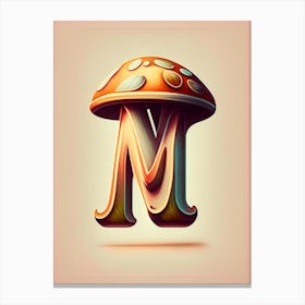 M  Mushroom, Letter, Alphabet Retro Drawing 3 Canvas Print