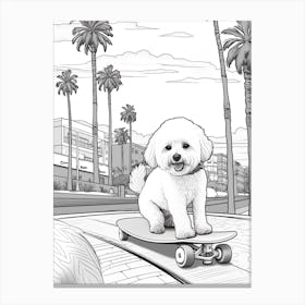 Bichon Frise Dog Skateboarding Line Art 3 Canvas Print