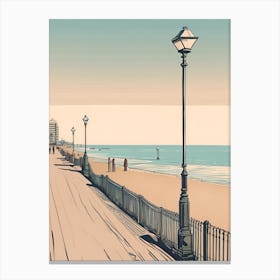 Brighton Seafront Lampost Beach Muted Tones Evening Ocean Walk Canvas Print
