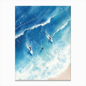 Abstract Aerial View Watercolour Painting Of Surfers In The Sea Canvas Print