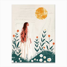 Girl In The Meadow, Boho Canvas Print