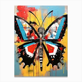 Butterfly yellow, red, blue in Basquiat's Style Canvas Print