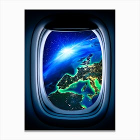 Airplane window with Moon, porthole #8 Canvas Print