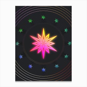 Neon Geometric Glyph in Pink and Yellow Circle Array on Black n.0360 Canvas Print