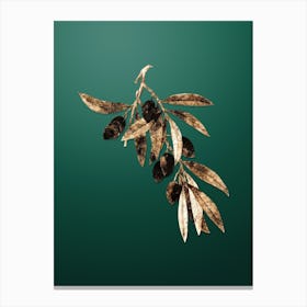 Gold Botanical Olive Tree Branch on Dark Spring Green Canvas Print