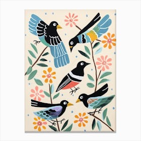 Folk Style Bird Painting Magpie 6 Canvas Print