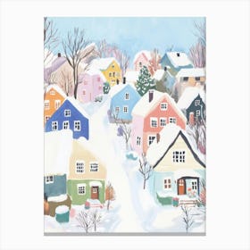 Winter Village Gouache Painting Leinwandbild