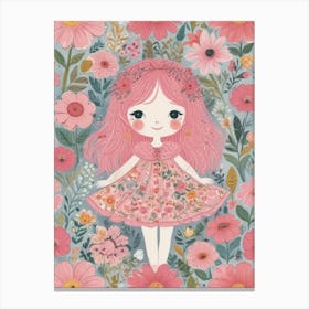 Pink Flower Girl 1 Canvas Print