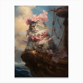 Cat On Medieval Boat Rococo Style 2 Canvas Print