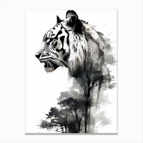 Tiger Black and White Watercolor Ink Canvas Print