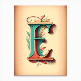 E, Letter, Alphabet Vintage Sketch 3 Canvas Print