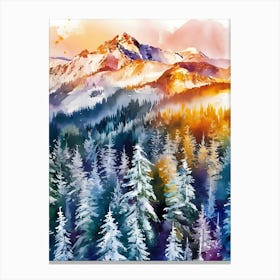 Watercolor Of Snowy Mountains Canvas Print