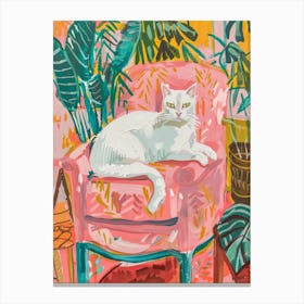 Cat In Pink Chair 2 Canvas Print