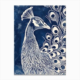 Blue & Cream Peacock Portrait 2 Canvas Print