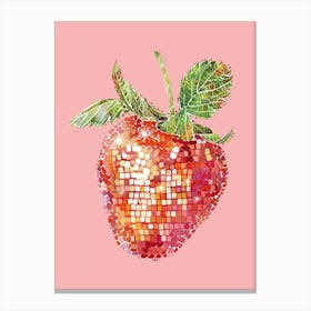 Disco Ball Strawberry Pink Art Disco Poster Trendy Aesthetic Art Food Kitchen Canvas Print