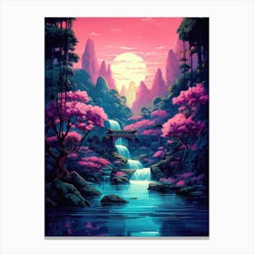 Asian Cherry Blossom Water Landscape Canvas Print