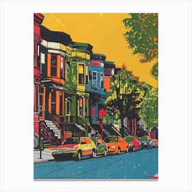 Crown Heights New York Colourful Silkscreen Illustration 4 Canvas Print