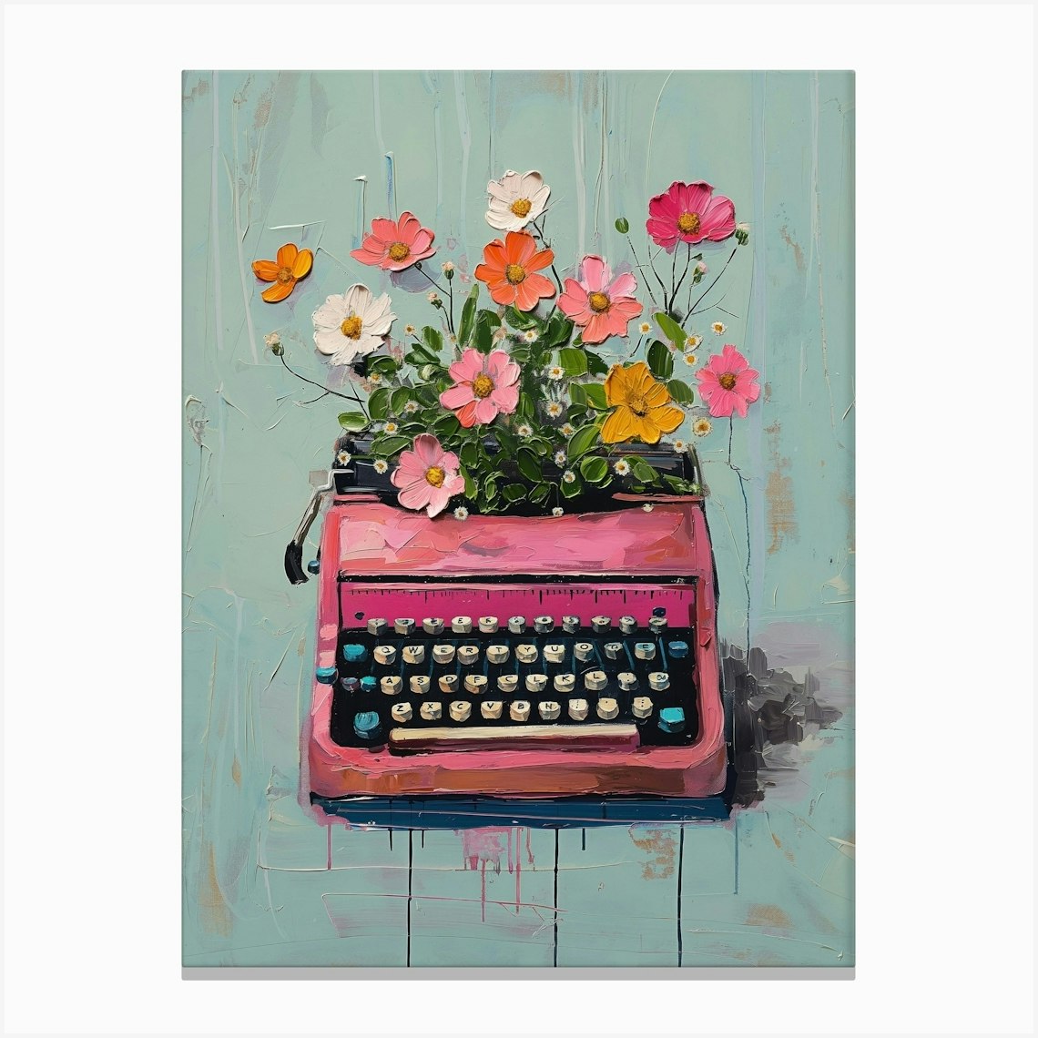 Typewriter With Flowers Canvas Print by Banevici