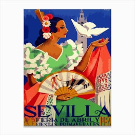 Fiesta in Seville, Spain, Woman With A White Pigeon Canvas Print