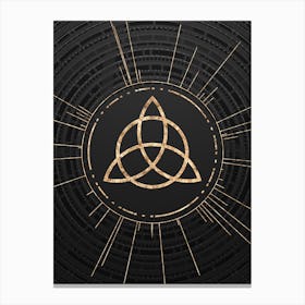 Geometric Glyph Symbol in Gold with Radial Array Lines on Dark Gray n.0158 Canvas Print