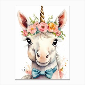 Baby Unicorn Flower Crown Bowties Woodland Animal Nursery Decor (7) Canvas Print