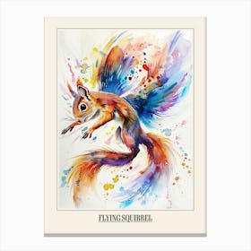 Flying Squirrel Colourful Watercolour 3 Poster Canvas Print