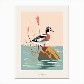 Minimalist Wood Duck 2 Bird Poster Canvas Print