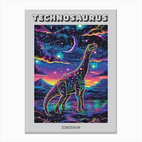 Cyber Celestial Neon Dinosaur 1 Poster Canvas Print