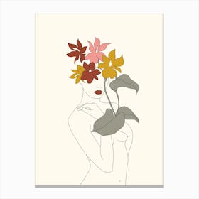 Colorful Thoughts Minimal Line Art Woman With Flowers V Canvas Print
