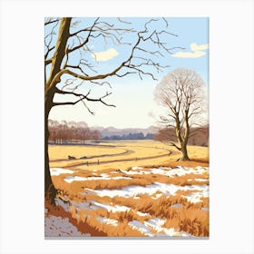 Vintage Winter Travel Illustration Richmond Park England 2 Canvas Print