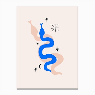 Blue Snake And Stars Canvas Print