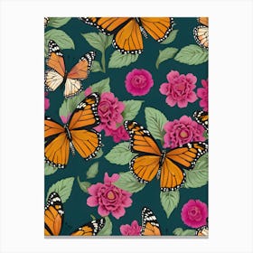 Seamless Pattern With Butterflies And Flowers 10 Canvas Print