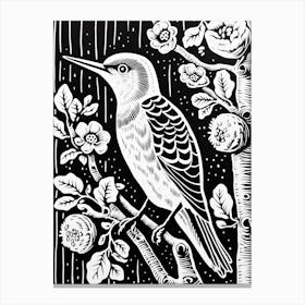 B&W Bird Linocut Woodpecker 4 Canvas Print