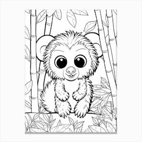 Line Art Jungle Animal Marmoset 3 Canvas Print