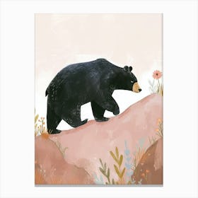 American Black Bear Walking On A Mountrain Storybook Illustration 3 Canvas Print