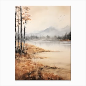 Lake In The Woods In Autumn, Painting 56 Canvas Print