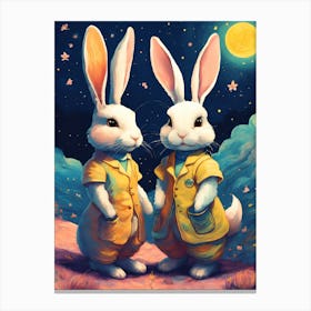 Rabbits In The Moonlight Canvas Print