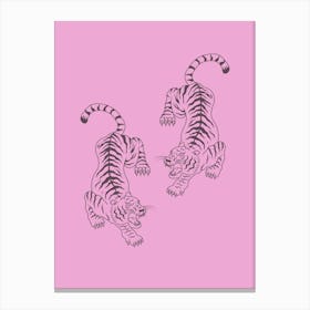 Two Tigers On Pink Background 1 Canvas Print