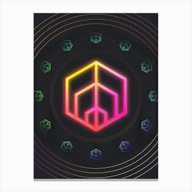 Neon Geometric Glyph in Pink and Yellow Circle Array on Black n.0364 Canvas Print